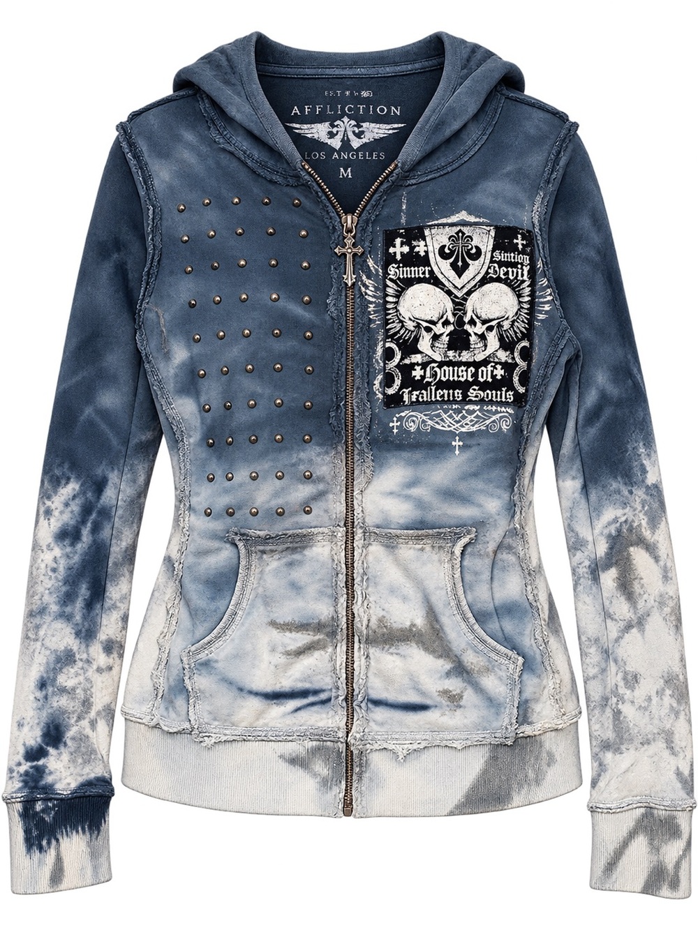 Vintage Affliction Women’s Ombre Zip Hoodie Jacket Stud Accents XL